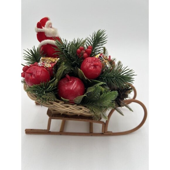 Vintage BoHo Kitsch Floral Christmas Holiday Arrangement in Wicker Sleigh - Picture 6 of 7